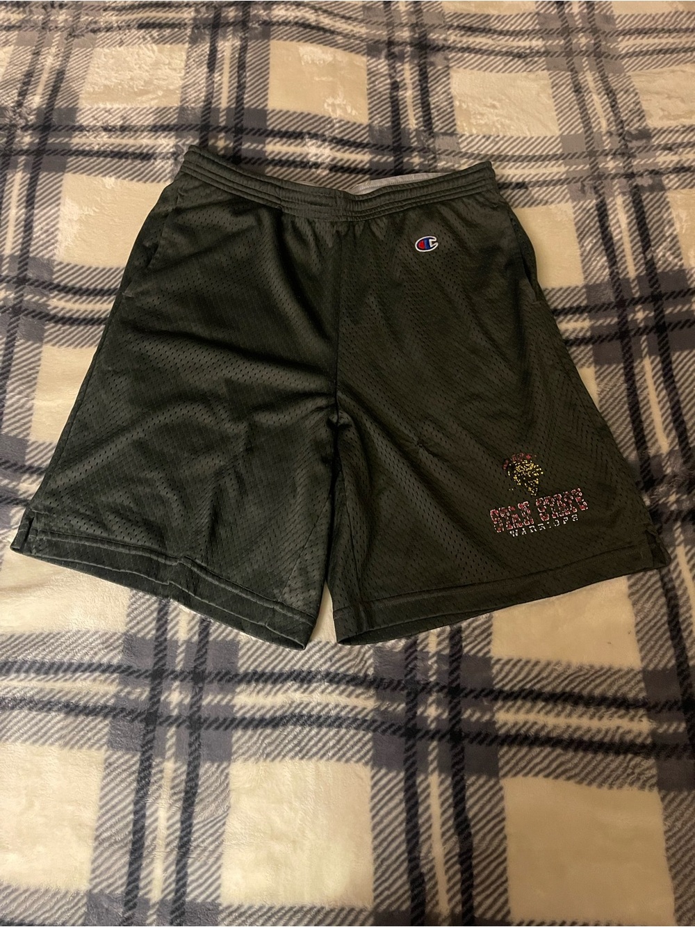 Champion Dark Grey Mesh Shorts with Grey Logo Waistband
